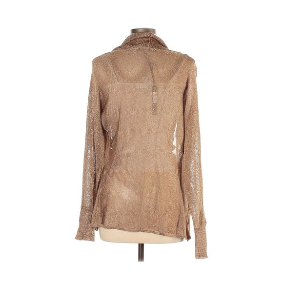 Metallic Gold Sheer Knit Open Front Cardigan By Fontana M - Picture 2 of 5